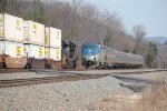 Amtrak 99 meets a stack train while taking train 07T west